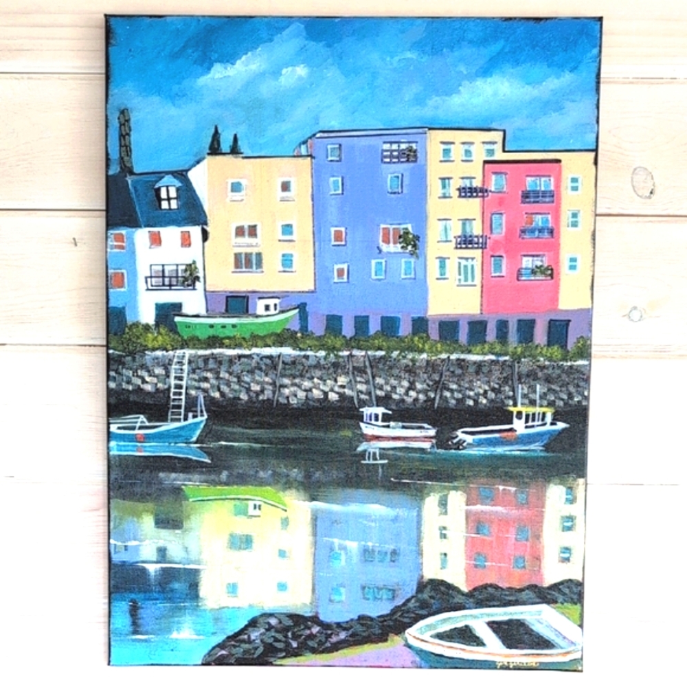 St Andrews Harbour Art Colorful Original Acrylic Painting Artist Signed Canvas